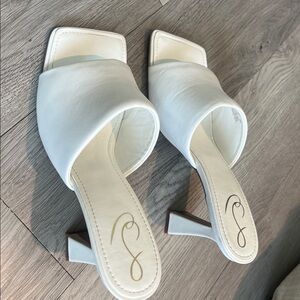 Sam Edelman Cream Square-Toe Heeled Mules